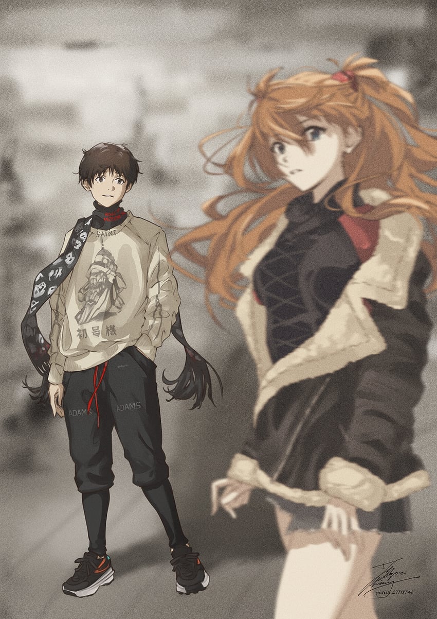 souryuu asuka langley and ikari shinji (neon genesis evangelion) drawn by fadingz
