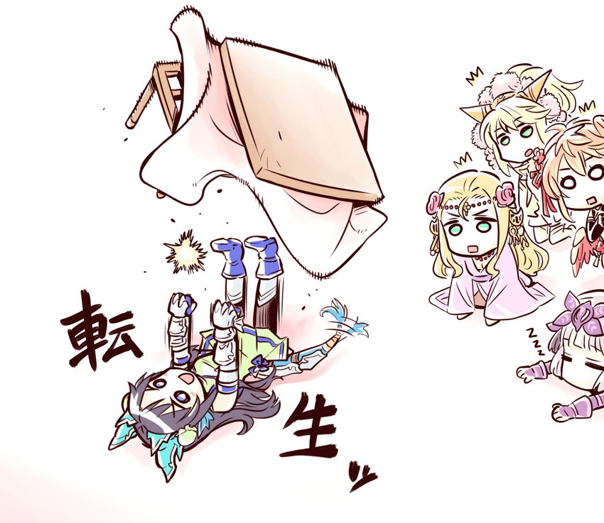 haku, karin, sakuya, meimei, and leilan (puzzle & dragons) drawn by kato_takuji