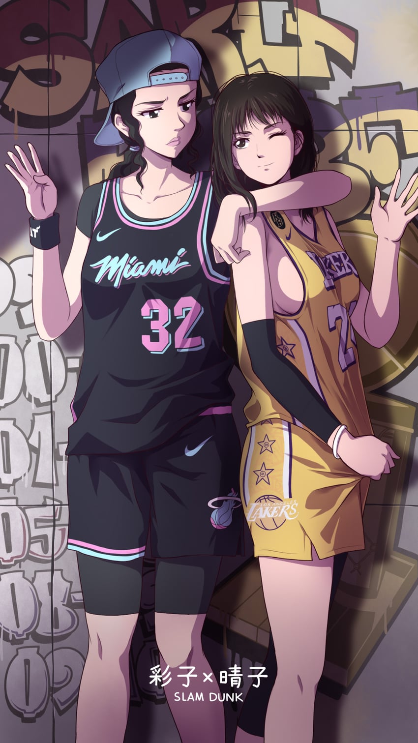 ayako, akagi haruko, kobe bryant, and shaquille o'neal (slam dunk and 3 more) drawn by laofuzi_dai_bansho