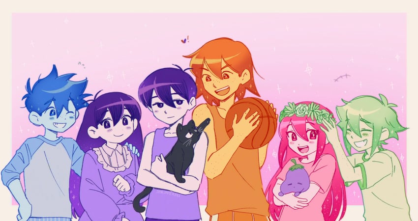 omori, basil, aubrey, mari, kel, and 3 more (omori) drawn by shrimperini