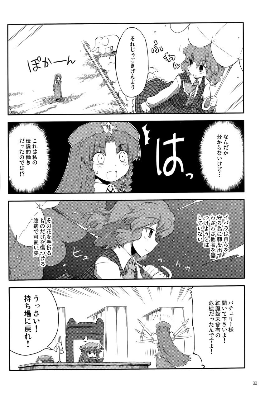 patchouli knowledge, hong meiling, and kazami yuuka (touhou) drawn by mizumoto_tadashi