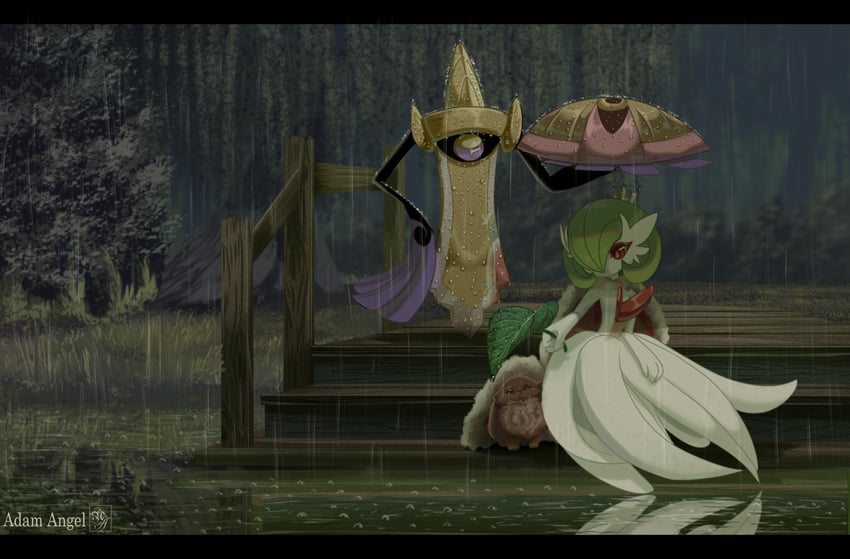 gardevoir, eevee, mega gardevoir, and aegislash (pokemon) drawn by adam_angel