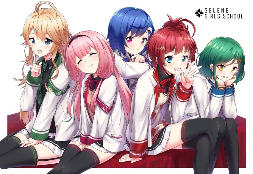 suo sango, nishizono chigusa, kitakoji hisui, todo kohaku, and asahina akane (nijisanji) drawn by minowa_sukyaru