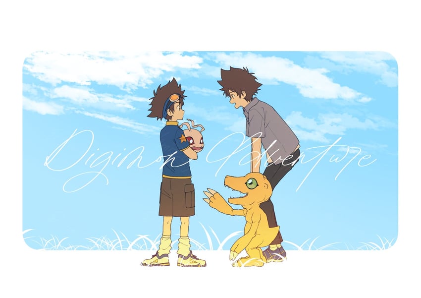 yagami taichi, agumon, and koromon (digimon and 1 more) drawn by limit_deji