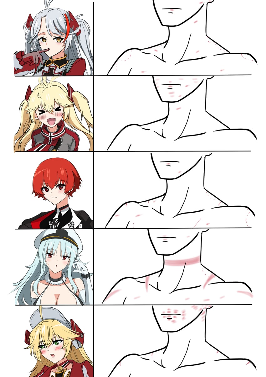 prinz eugen, admiral hipper, tallinn, bluecher, and weser (azur lane) drawn by mononokeotoko01