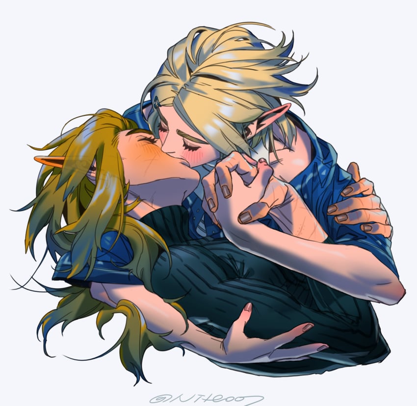 link and princess zelda (the legend of zelda and 1 more) drawn by niteo07