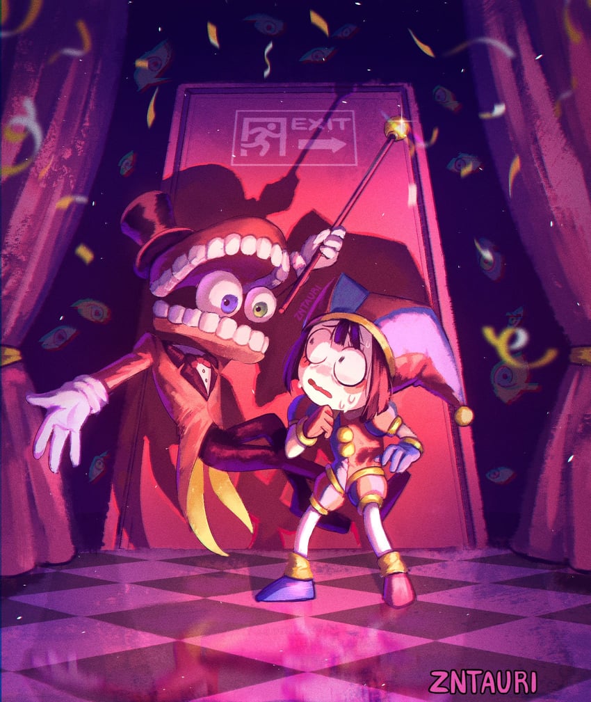 pomni and caine (the amazing digital circus) drawn by zntauri