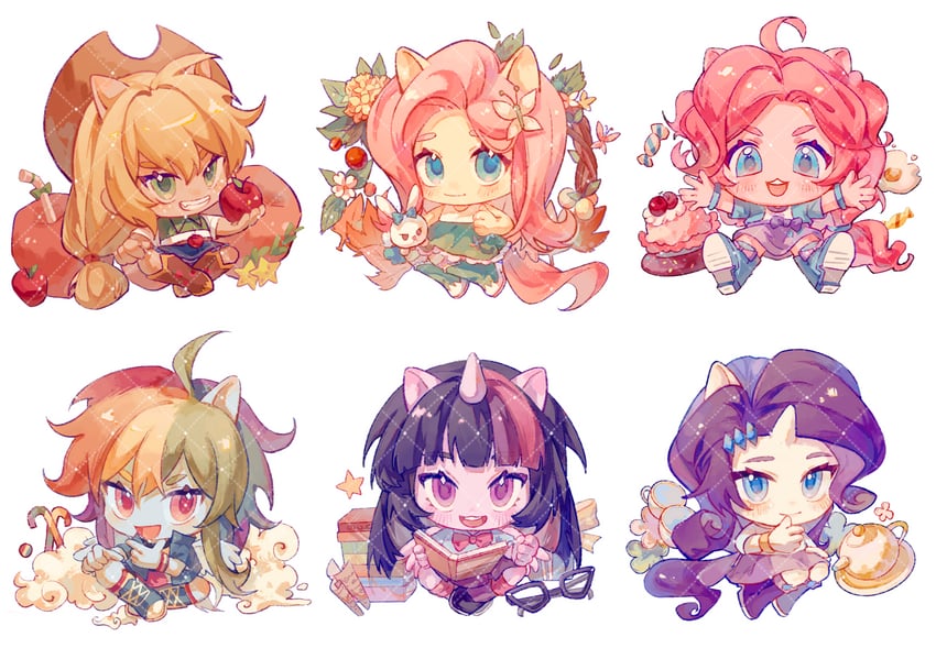 twilight sparkle, fluttershy, rainbow dash, pinkie pie, applejack, and 2 more (my little pony and 2 more) drawn by xiaozhi_zi