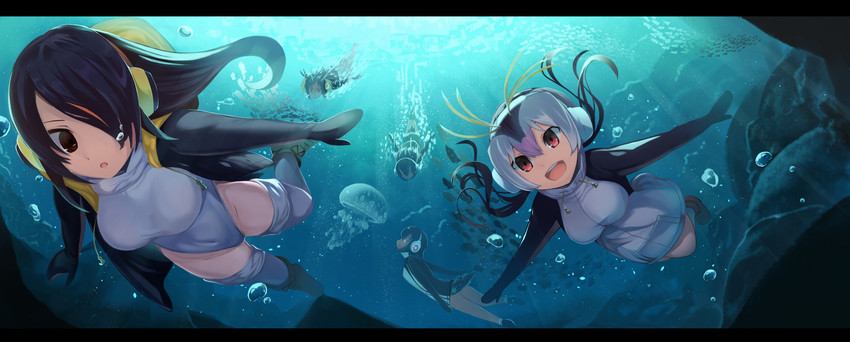 emperor penguin, humboldt penguin, royal penguin, rockhopper penguin, and gentoo penguin (kemono friends) drawn by pen_(pixiv257621)