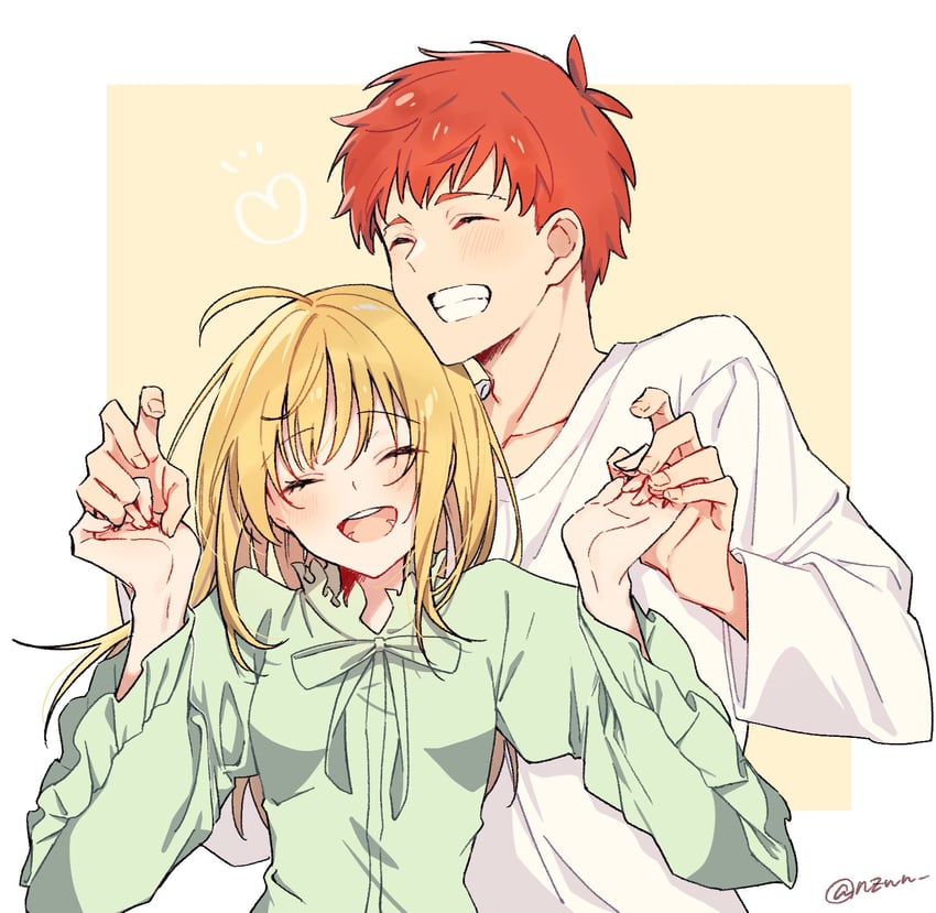 artoria pendragon, saber, and emiya shirou (fate and 1 more) drawn by nozawa_noko