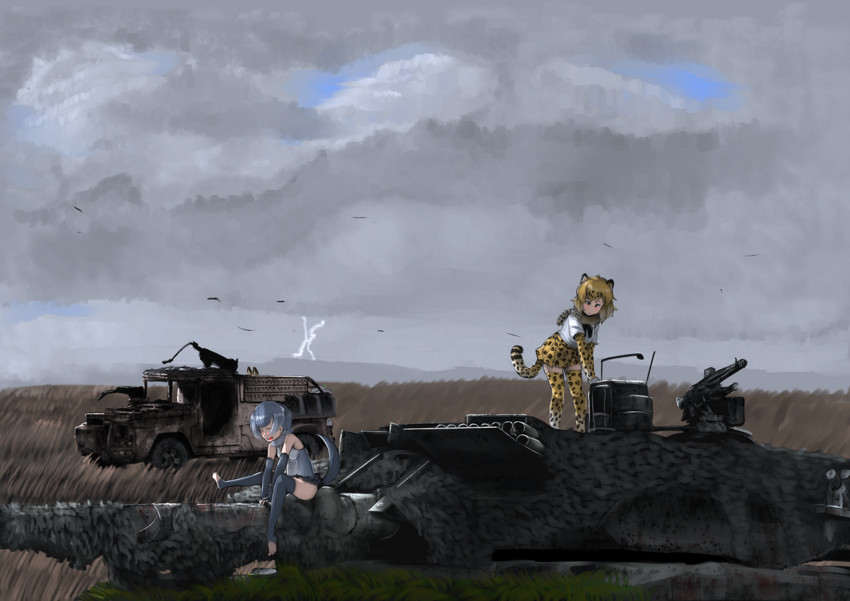 serval, jaguar, and small-clawed otter (kemono friends) drawn by ushio_ochinashi