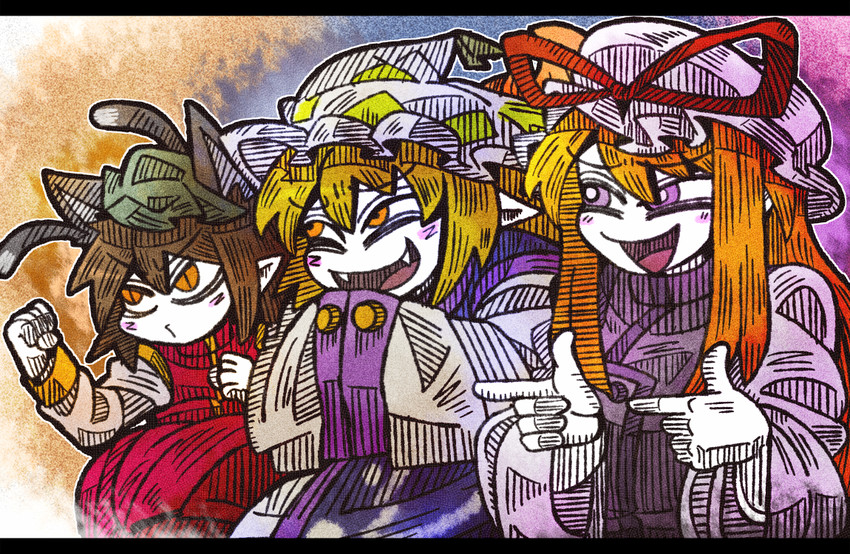 yakumo yukari, yakumo ran, and chen (touhou) drawn by suenari_(peace)