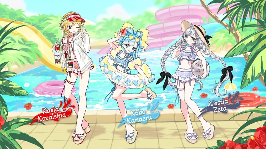 kaela kovalskia, kobo kanaeru, and vestia zeta (hololive and 1 more) drawn by amaharu_wasure