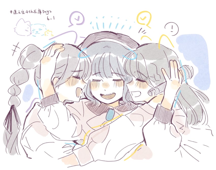 sakurai hina, kurusu rin, and hayama fuka (love live! and 2 more) drawn by woodonly
