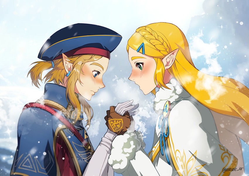 link and princess zelda (the legend of zelda and 1 more) drawn by muse_(rainforest)