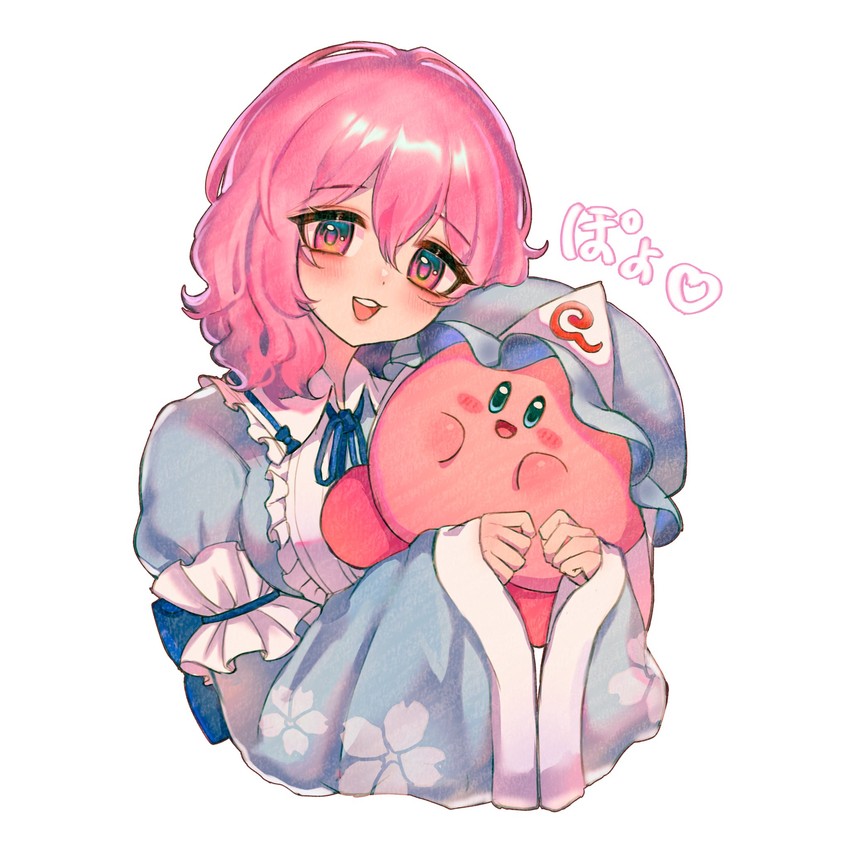saigyouji yuyuko and kirby (touhou and 1 more) drawn by qiu_ju