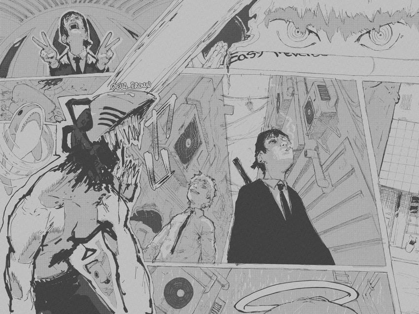 denji, higashiyama kobeni, hayakawa aki, and angel devil (chainsaw man) drawn by nom_nom