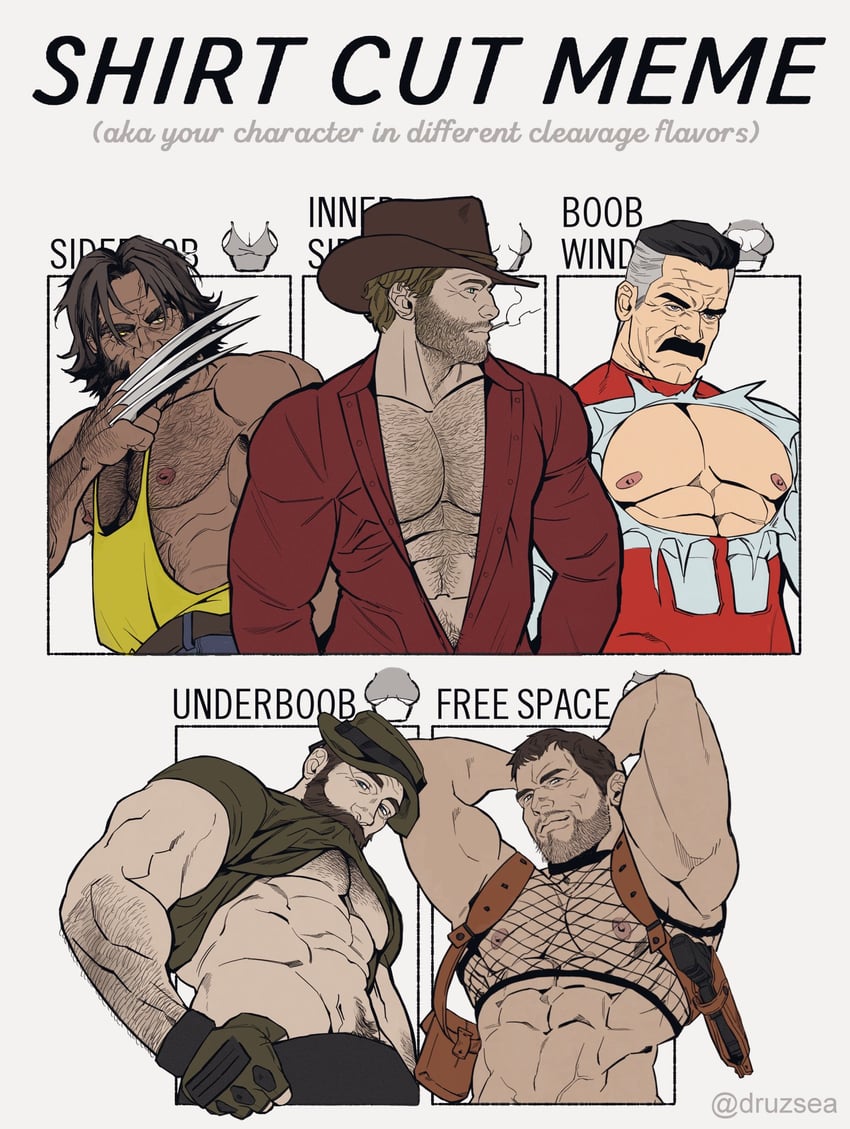 wolverine, chris redfield, captain price, nolan grayson, omni-man, and 1 more (marvel and 8 more) drawn by bonjourdraws