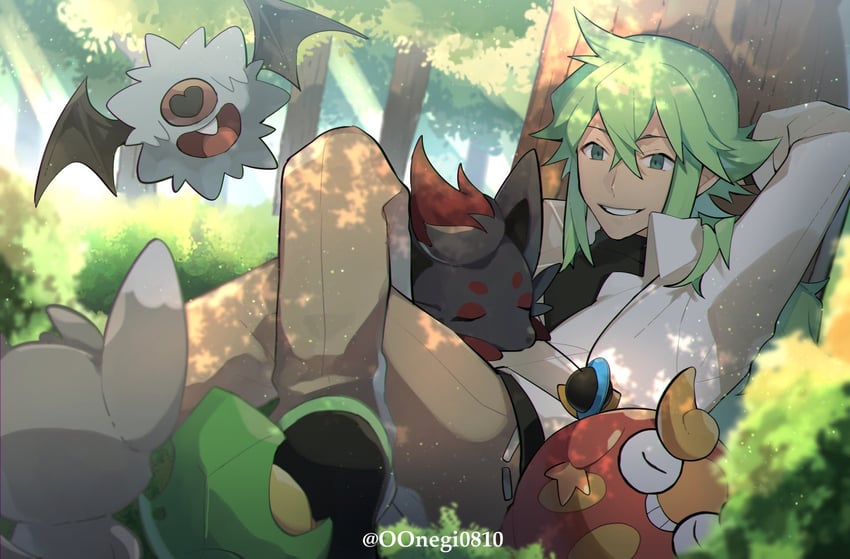 n, zorua, minccino, woobat, sewaddle, and 1 more (pokemon and 1 more) drawn by ou_negi
