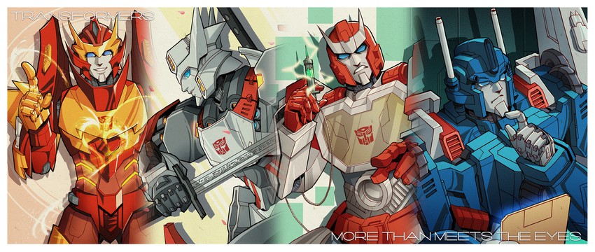 ratchet, ultra magnus, drift, and rodimus (transformers and 1 more) drawn by kdash