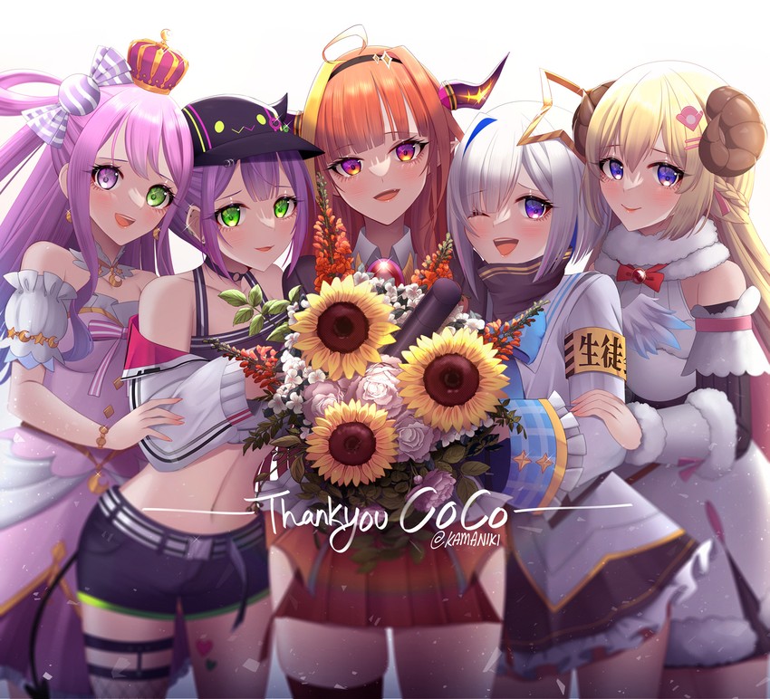 tokoyami towa, amane kanata, kiryu coco, tsunomaki watame, himemori luna, and 1 more (hololive) drawn by kamaniki