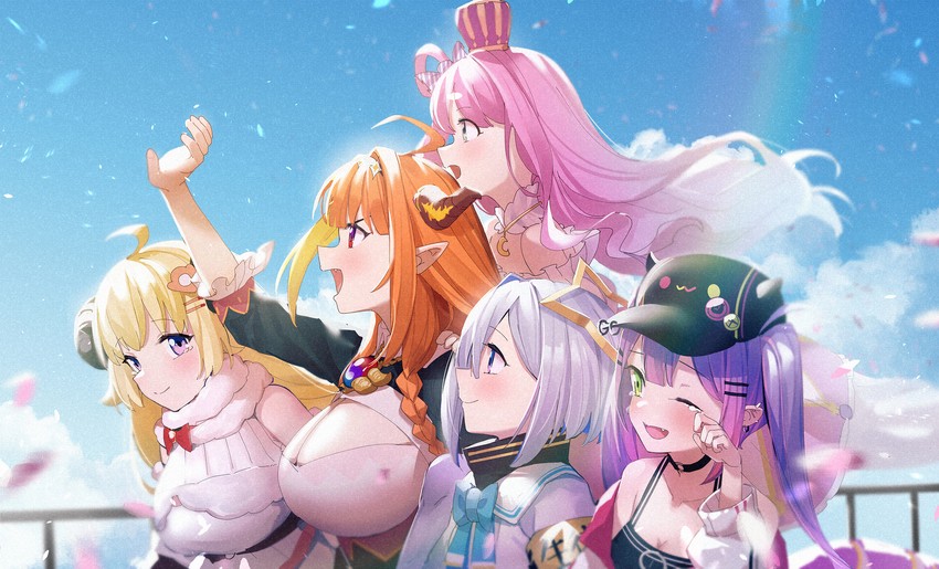 tokoyami towa, amane kanata, kiryu coco, tsunomaki watame, himemori luna, and 1 more (hololive) drawn by mr.lime