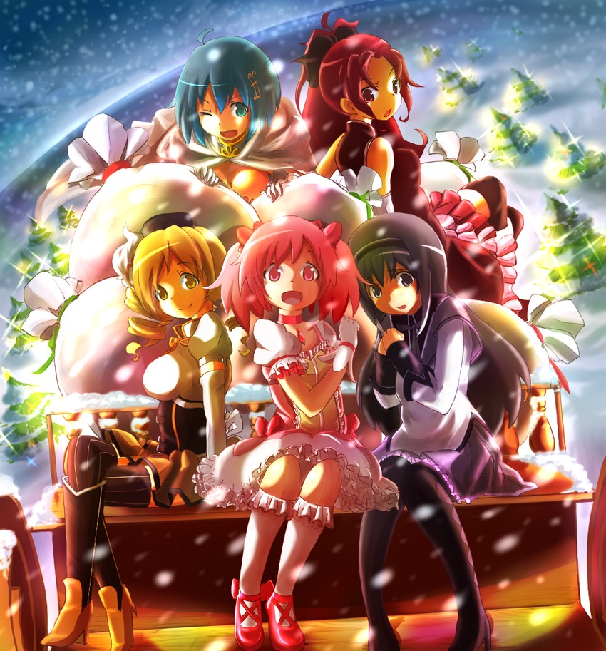 akemi homura, kaname madoka, miki sayaka, sakura kyoko, and tomoe mami (mahou shoujo madoka magica and 1 more) drawn by suno-pi