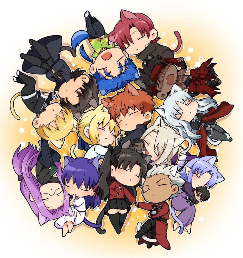 artoria pendragon, saber, tohsaka rin, illyasviel von einzbern, gilgamesh, and 12 more (fate and 2 more) drawn by tsubuta_hiro