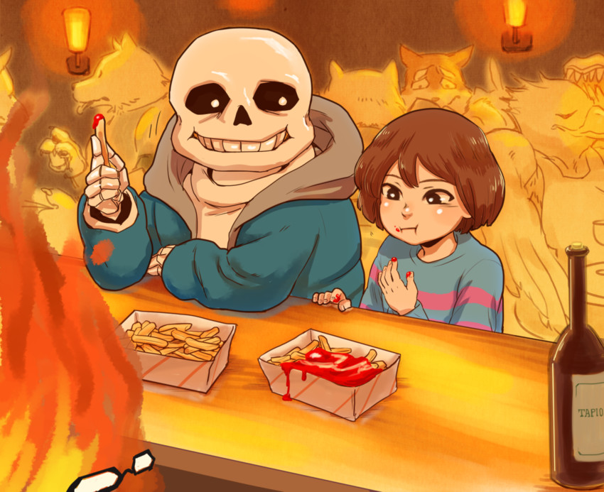 frisk, sans, grillby, lesser dog, greater dog, and 3 more (undertale) drawn by tenperu_tapio