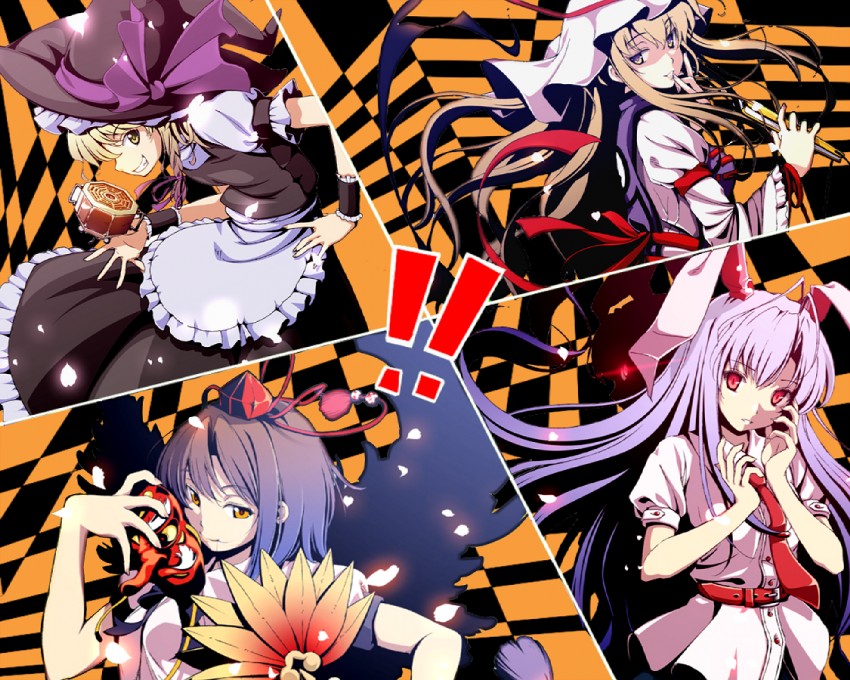 kirisame marisa, yakumo yukari, shameimaru aya, and reisen udongein inaba (touhou and 2 more) drawn by aka_ringo and ddd_(artist)
