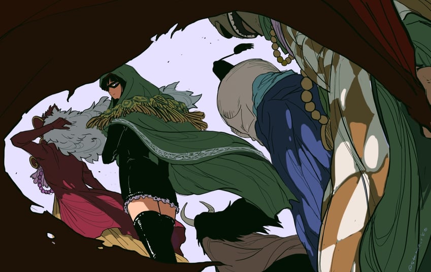 nico robin, rob lucci, kalifa, kaku, and blueno (one piece) drawn by sutaneko