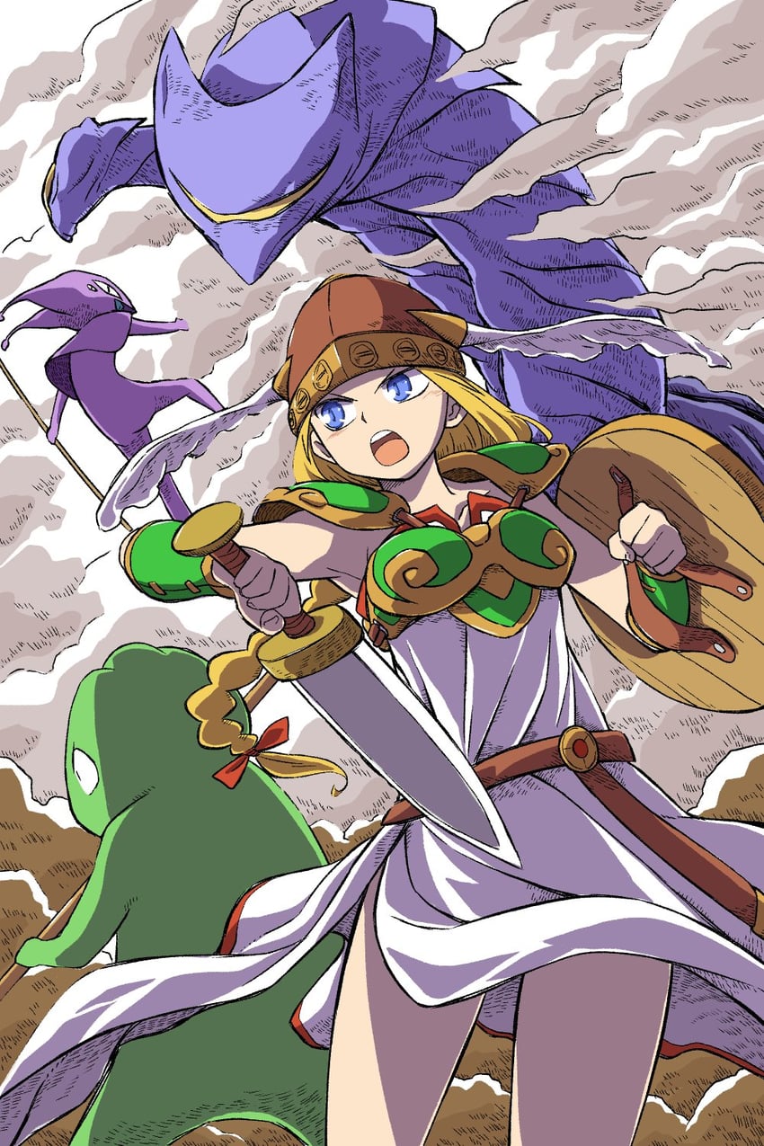 valkyrie, krino sandra, and sabine (valkyrie no densetsu) drawn by ko_akuman