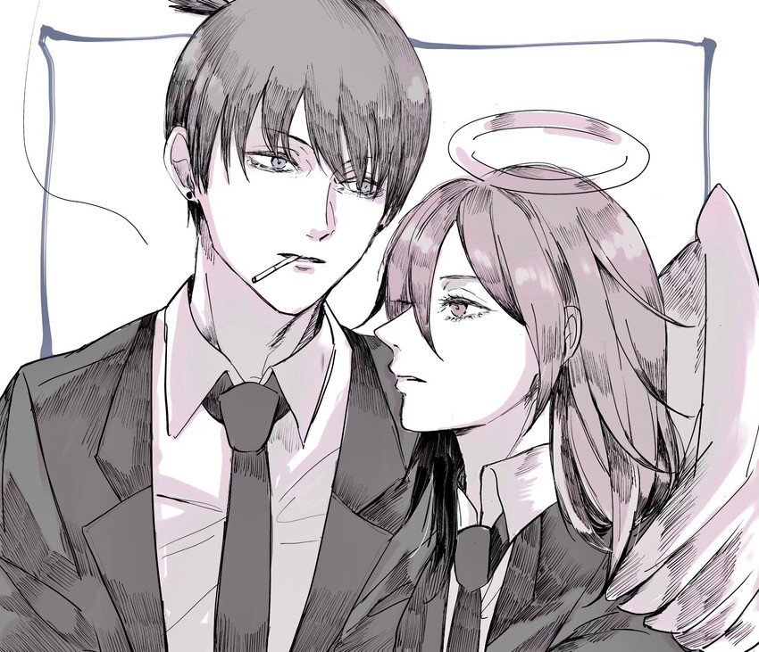 hayakawa aki and angel devil (chainsaw man) drawn by okarie