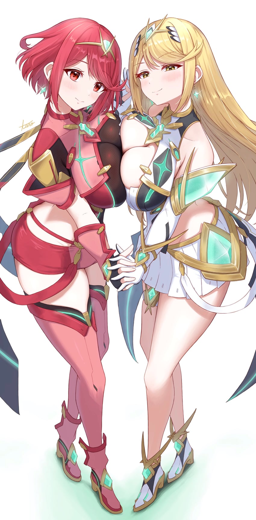 pyra and mythra (xenoblade chronicles and 1 more) drawn by taro_(peach_taro51)