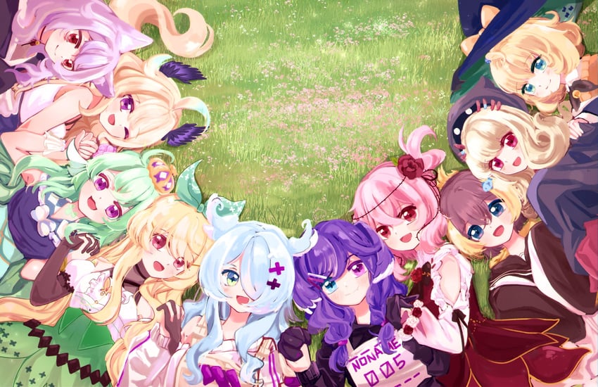 elira pendora, selen tatsuki, pomu rainpuff, enna alouette, finana ryugu, and 5 more (nijisanji and 1 more) drawn by rirumato