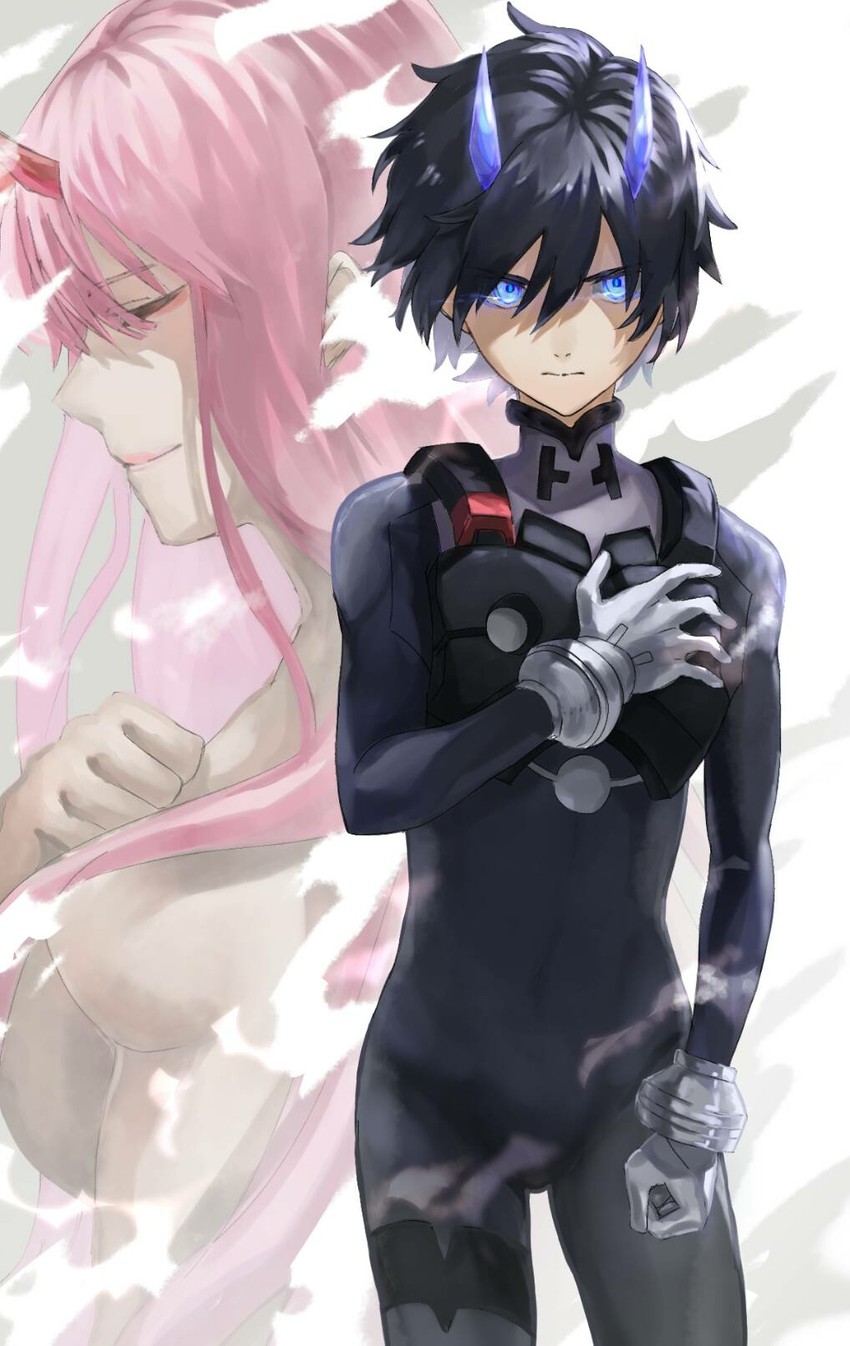zero two and hiro (darling in the franxx) drawn by sa_nomaru