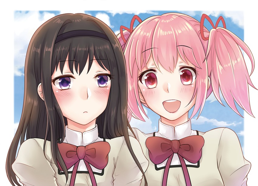 akemi homura and kaname madoka (mahou shoujo madoka magica) drawn by bi_diao_(phoebe_diau)
