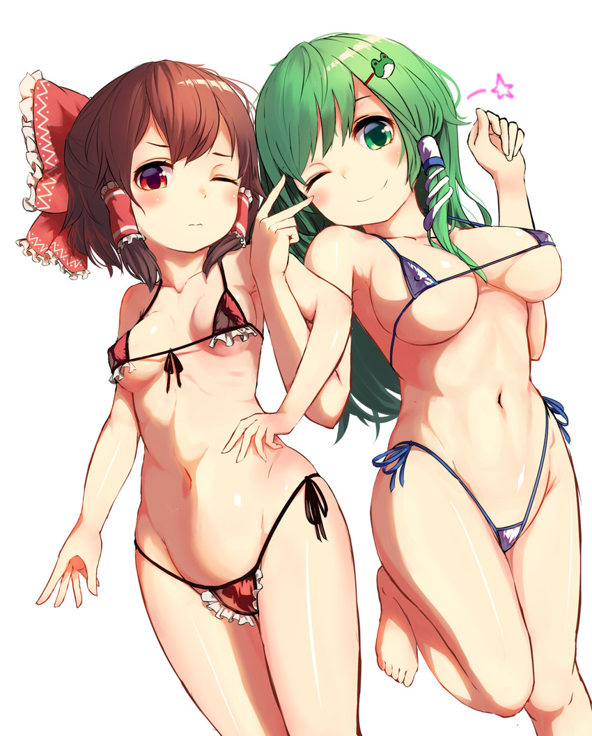 hakurei reimu and kochiya sanae (touhou) drawn by pyonsuke_(pyon2_mfg)