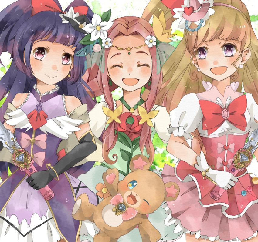 asahina mirai, izayoi liko, cure miracle, cure magical, hanami kotoha, and 2 more (precure and 1 more) drawn by nauka