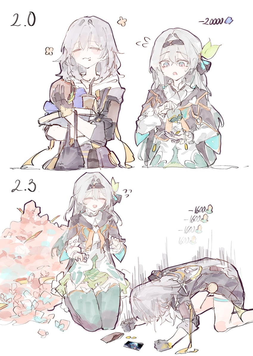 trailblazer, firefly, stelle, and bailu (honkai and 1 more) drawn by cocoballking