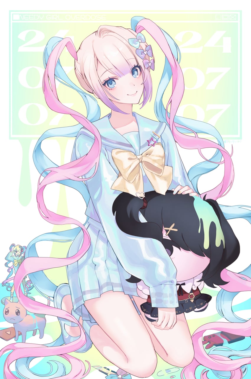 chouzetsusaikawa tenshi-chan, ame-chan, and pien cat (needy girl overdose) drawn by ran_(v17071107)