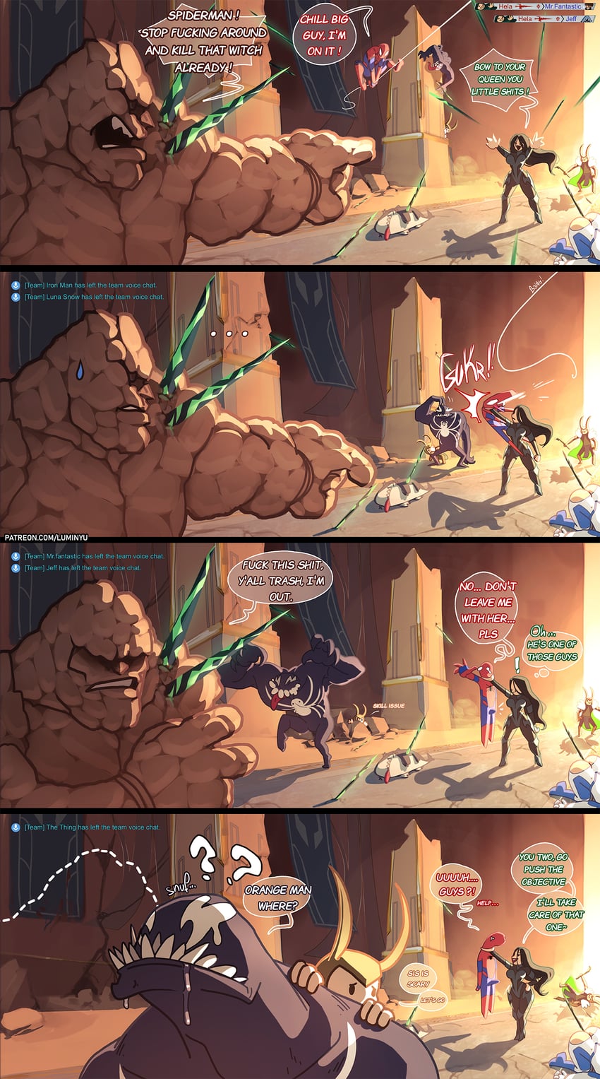 spider-man, venom, loki, jeff the land shark, reed richards, and 2 more (marvel and 3 more) drawn by luminyu