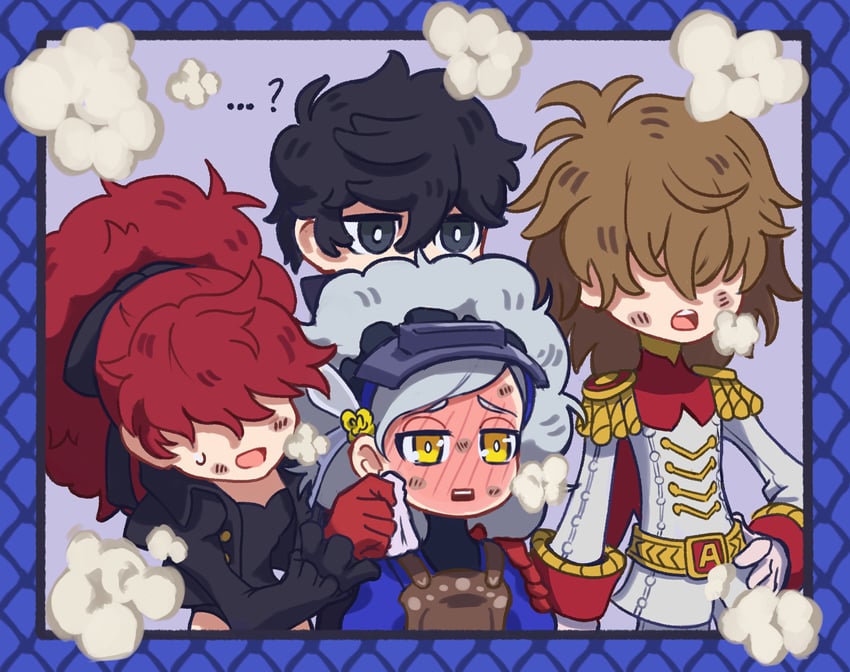 amamiya ren, yoshizawa kasumi, akechi gorou, joker, and lavenza (persona and 3 more) drawn by andrich_galam