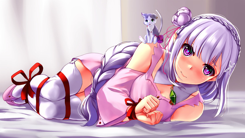 emilia and puck (re:zero kara hajimeru isekai seikatsu) drawn by mizuki_(mizuki_ame)