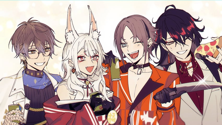 ike eveland, vox akuma, nina kosaka, and mysta rias (nijisanji and 1 more) drawn by satosi_peter