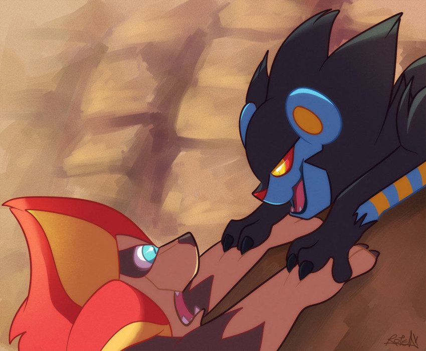 luxray and pyroar (pokemon and 1 more) drawn by vaporotem