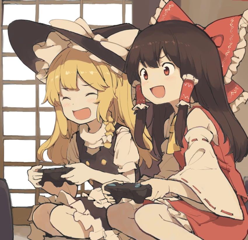 hakurei reimu and kirisame marisa (touhou) drawn by asakura_maru