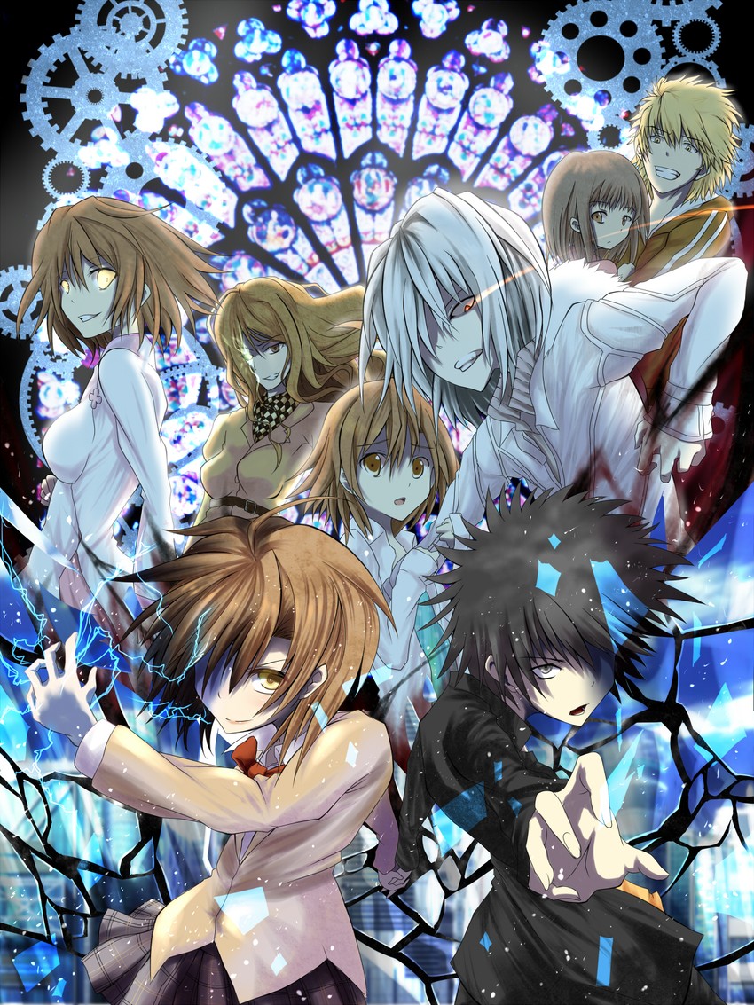 misaka mikoto, kamijou touma, accelerator, last order, misaka worst, and 3 more (toaru majutsu no index and 1 more) drawn by bloody_moon