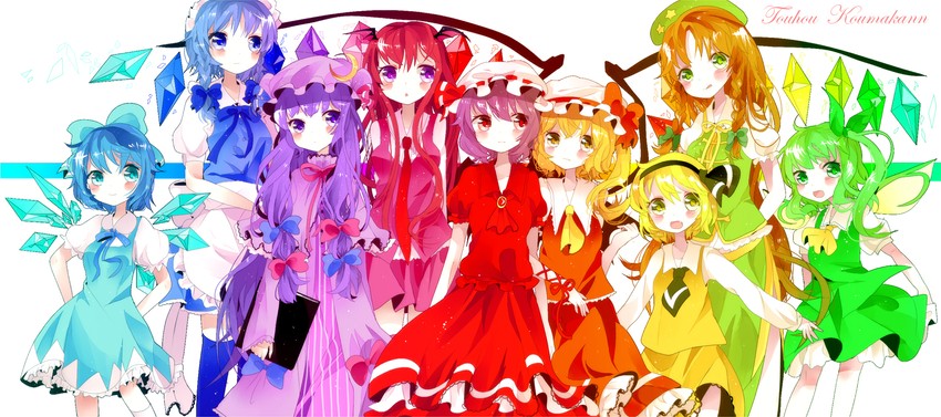 remilia scarlet, flandre scarlet, izayoi sakuya, cirno, patchouli knowledge, and 4 more (touhou and 1 more) drawn by sakurato_remi