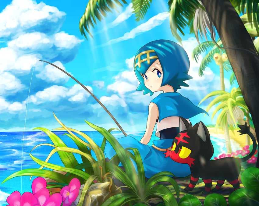 lana, litten, and alolan exeggutor (pokemon and 1 more) drawn by kunimaki